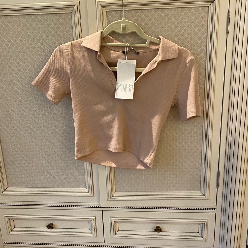 Zara tan collared crop top